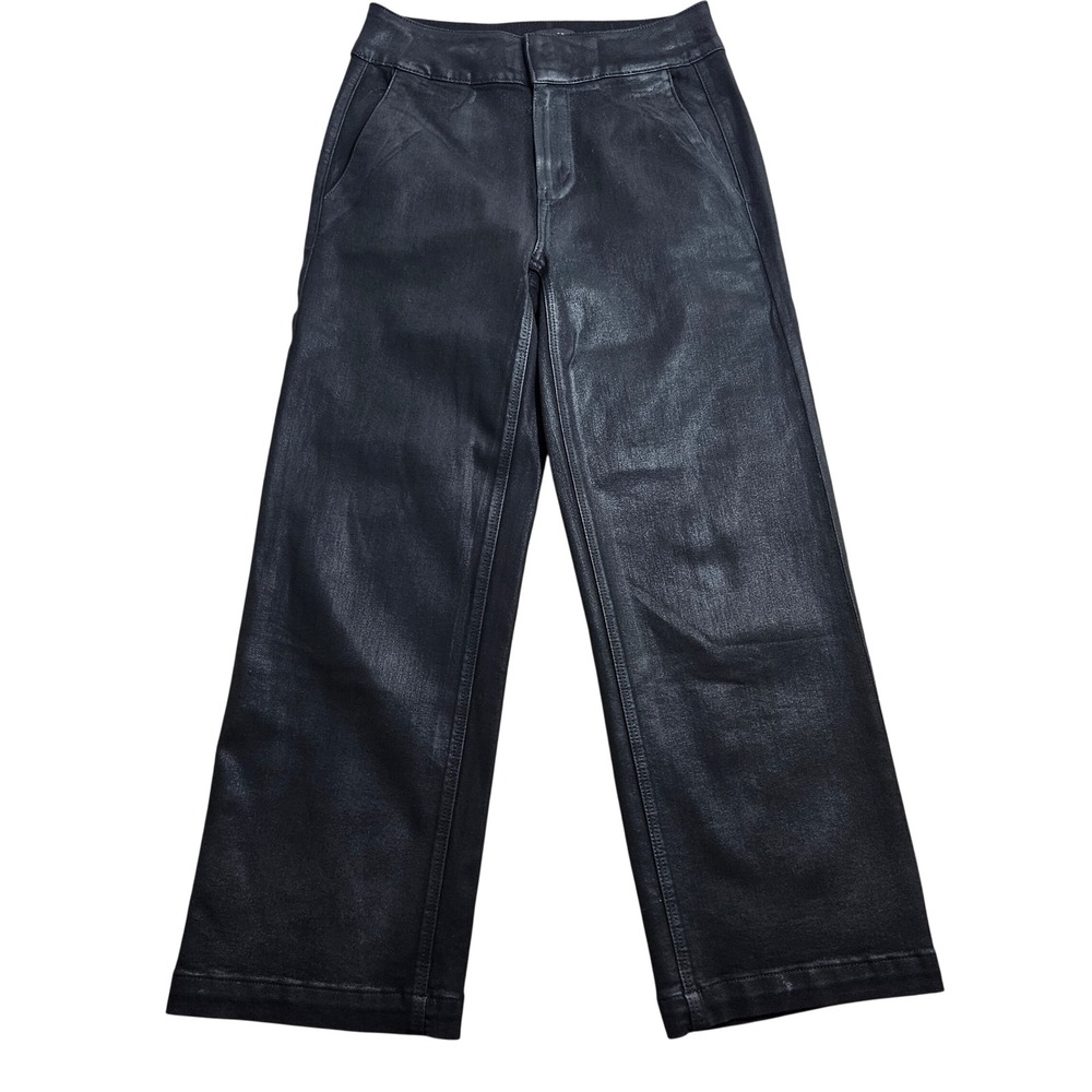 Paige Nellie Wide Leg Pants Women 27 Black Coated Denim High Rise 7503901-3364 *